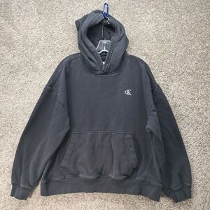 Calvin Klein Womens Relaxed Fit Logo Hoodie Black Fleece Pullover Medium 5367